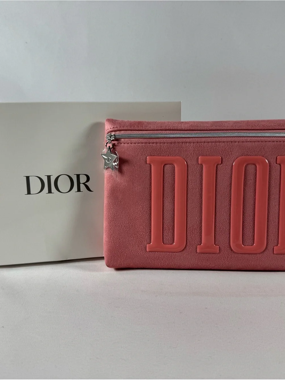 Dior Pink Embossed Logo Wristlet with Silver Star Charm